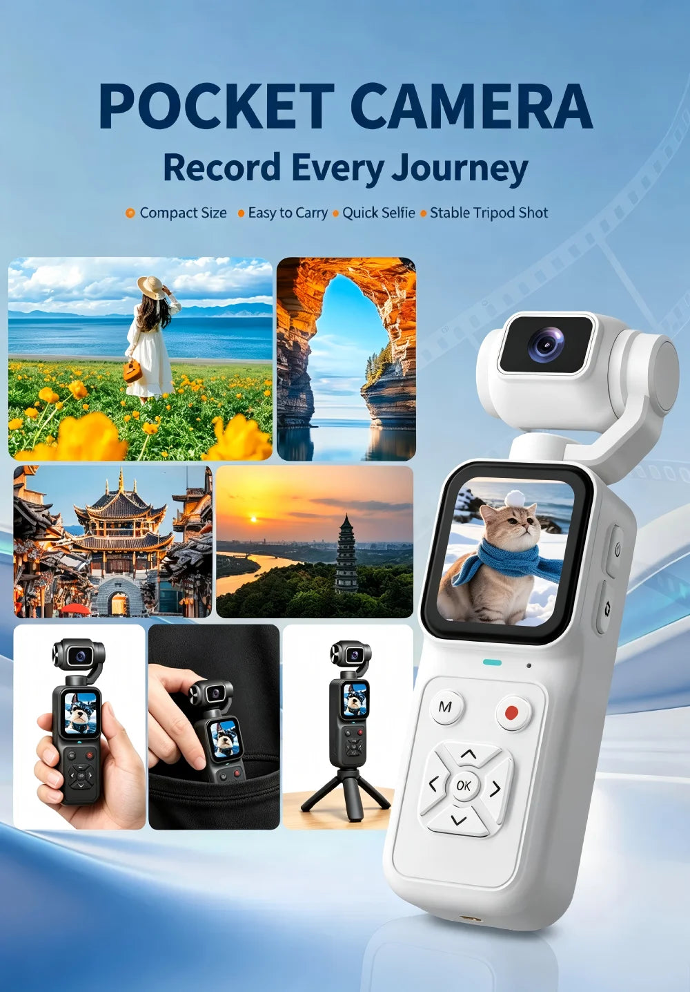 4K HD Budget Pocket Camera with 180° Rotating Lens, 1.69" IPS Display, Loop Recording, 16X Zoom - for influencers, students, content creators