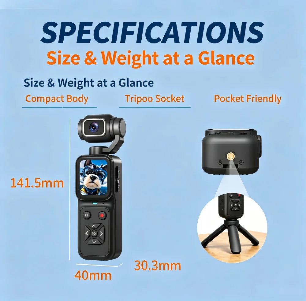4K HD Budget Pocket Camera with 180° Rotating Lens, 1.69" IPS Display, Loop Recording, 16X Zoom - for influencers, students, content creators