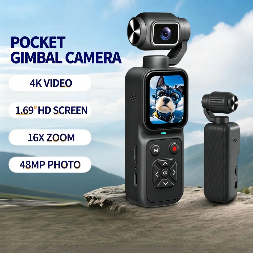4K HD Budget Pocket Camera with 180° Rotating Lens, 1.69" IPS Display, Loop Recording, 16X Zoom - for influencers, students, content creators
