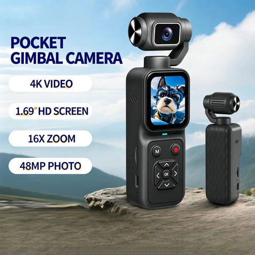 4K HD Budget Pocket Camera with 180° Rotating Lens, 1.69" IPS Display, Loop Recording, 16X Zoom - for influencers, students, content creators